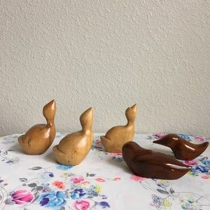 Wooden Art sculptures 4 ducks 1bird Artist signed